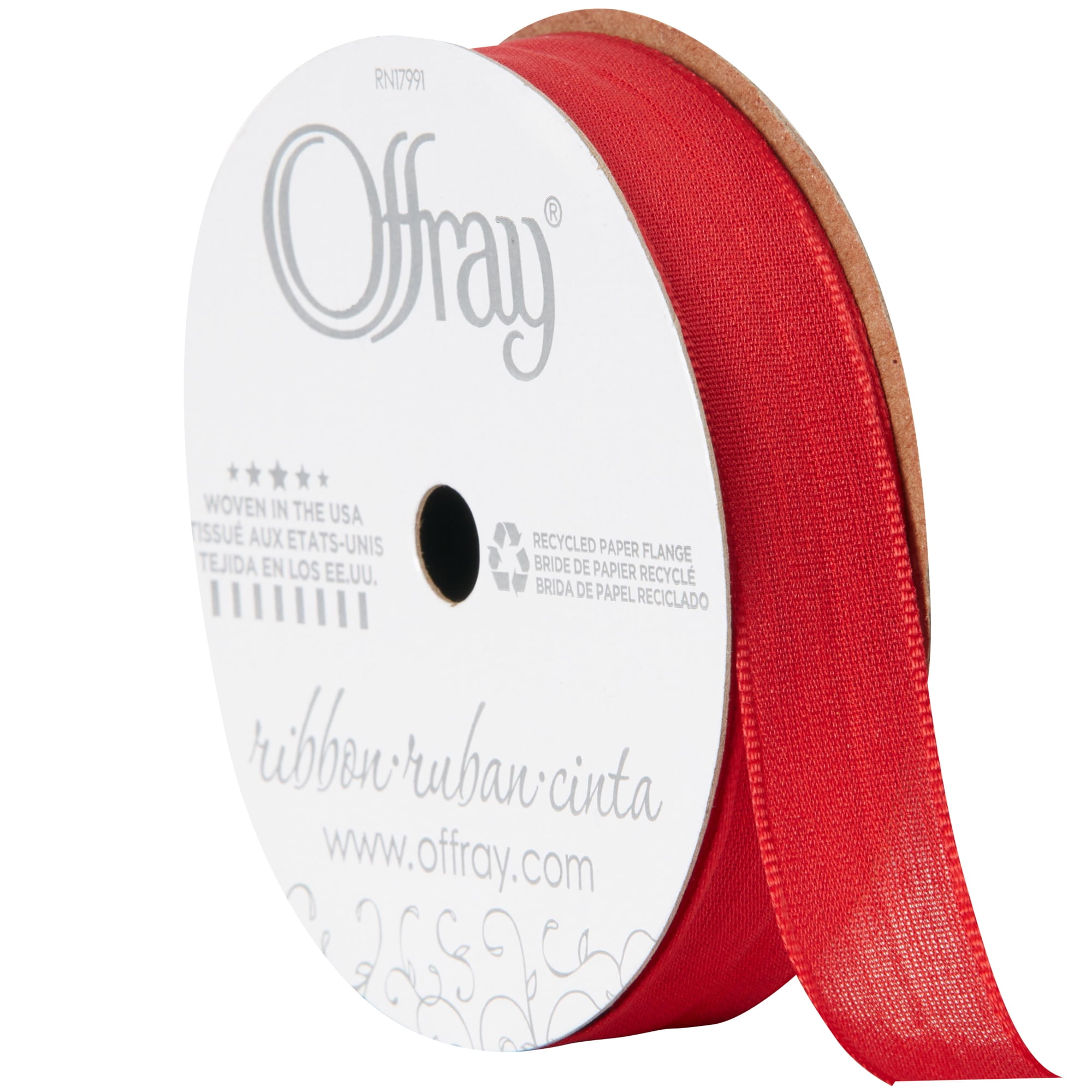 Offray Ribbon, Red 5/8 inch Woven Ribbon, 12 feet