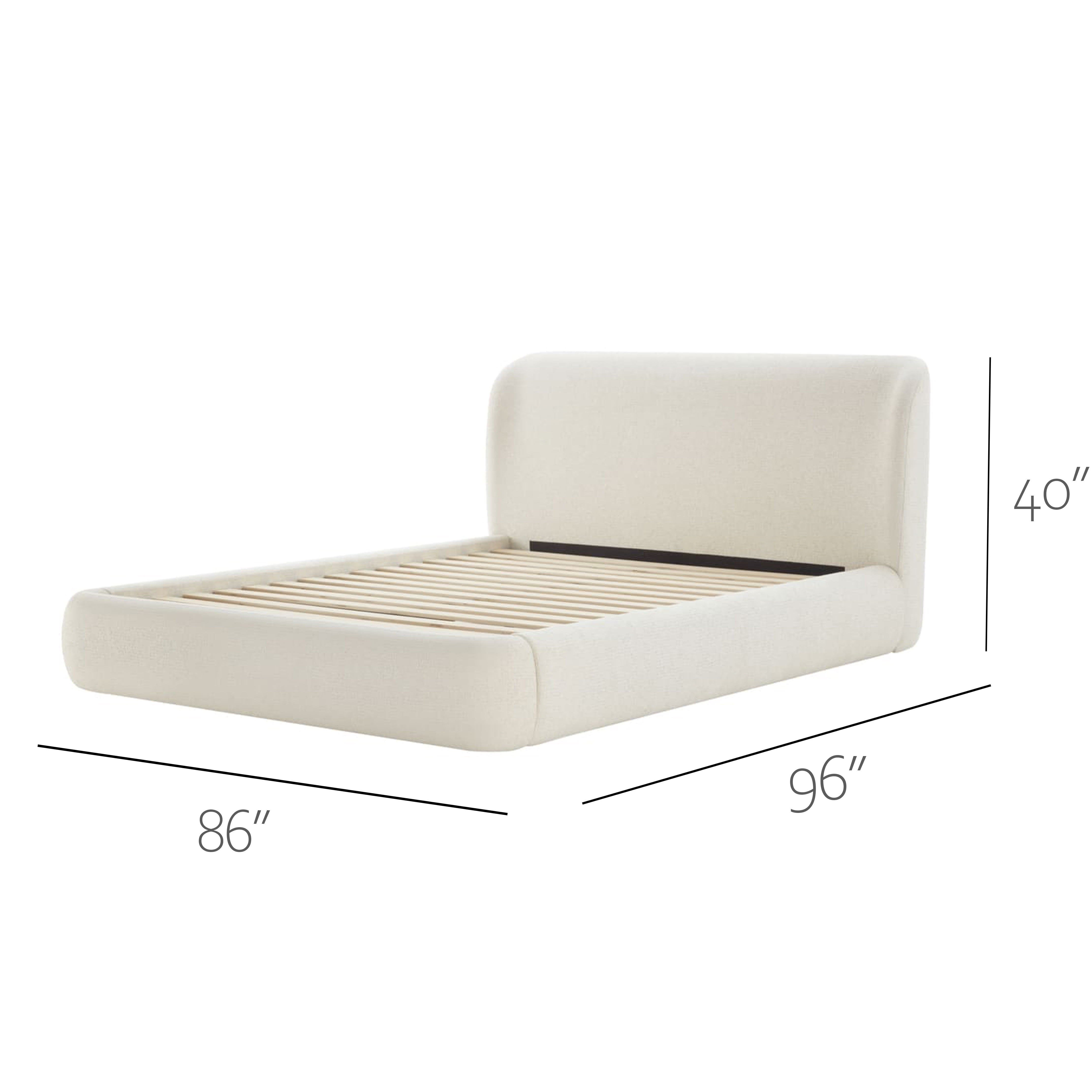 King Size Bed Frame with Wingback Headboard, Platform Upholstered in Performance Fabric, Free Assembly - Boho, Modern Style - Rounded Corners, Non-Slip, Low-Profile, Bedroom, Curved (Cream, King)
