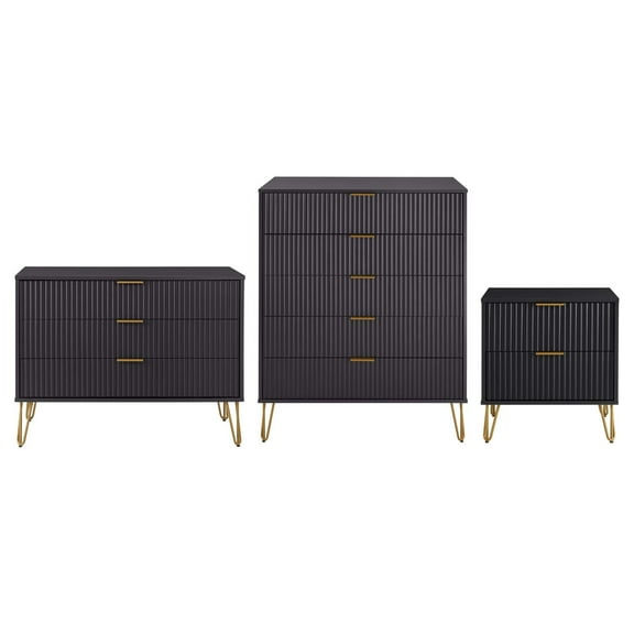 3-Piece DUMBO 5-Drawer Tall Dresser Standard Dresser & Nightstand in Black