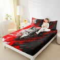 thumbnail image 4 of Feelyou 3D Wolf Twin Sheet Sets for Teens, Cartoon Animal Twin Fitted Sheet, Black Red Graffiti Flat Sheet, Breathable Home Decor, 3 Pieces, 4 of 7