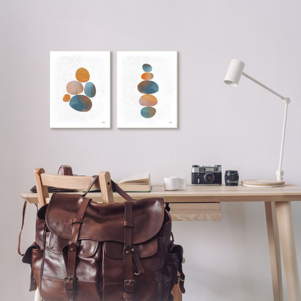 Stupell Industries Abstract Patterned Stones Organic Round Blue Orange Canvas Wall Art Design by Melissa Averinos, 2 Piece, 16" x 20"