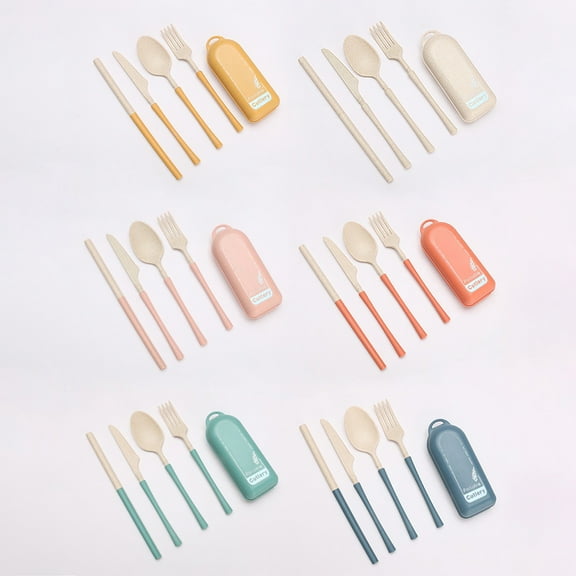 4 Pieces Stainless Steel Flatware Set Portable Reusable Cutlery Set Travel Utensils Set Including Knife Fork Spoon Straws Cleaning Dishwasher Safe (Multicolored), Daily Use