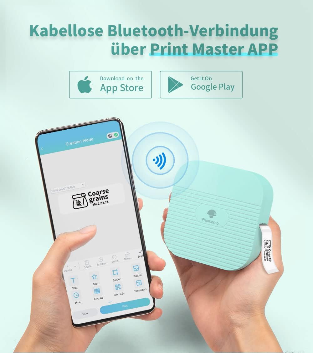 Phomemo Q31 Experience Effortless Labeling with the Mini Bluetooth Portable Sticker Printer - Inkless Thermal Printing for Professional Results Easy to Use Compatible with iOS/Android（Green）
