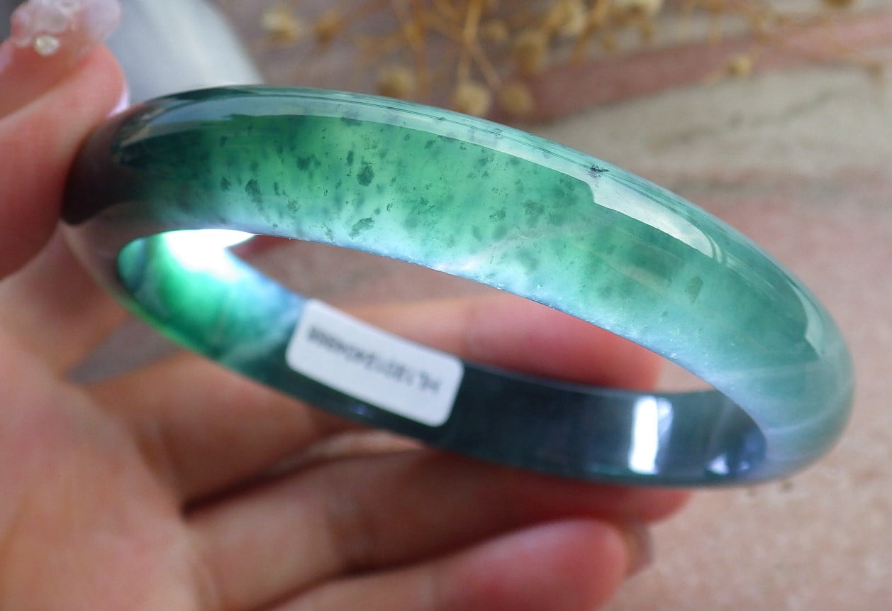 Icy Green Natural A JADE Jadeite Circle Bangle Bracelet 60 mm 682900 TN