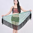 thumbnail image 7 of Xfvqtps Woman Sequin Dance Skirt Tassel Triangular Belt Belly Dancing Waist Towel Waist Chain Hip Towel Performance Skirt White, 7 of 7
