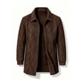 thumbnail image 4 of WIZUTIZ Men's Suede Mid Length Trench Coat Full Zip Stand Collar Jacket with Pockets Fall Winter Fashion Outerwear, 4 of 8