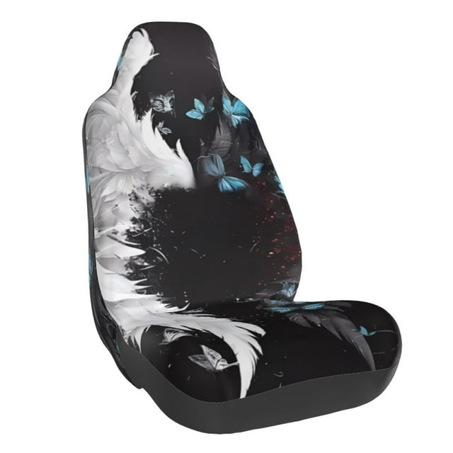 Wukai Butterfly Angel Wings Art Full Set Car Seat Covers with Soft Padding Universal Auto Front Seats Protector and Cushion Mat