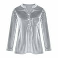 thumbnail image 5 of Kinrui Plus Size Velour Shirts for Women Dressy Casual Half Button Henley Blouses Spring/Fall Long Sleeve V Neck Pocket Tops Gray 3XL(18), 5 of 7