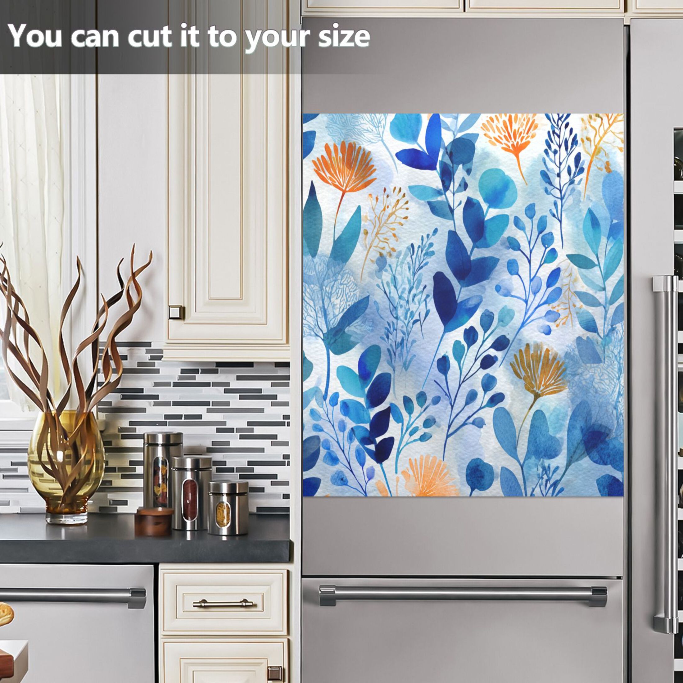 Dishwasher Magnetic Sticker 23x26 Inch Refrigerator Magnetic Sticker Washing Machine Magnetic Sticker Kitchen Panel Magnetic Sticker Home Decor Beautiful Watercolor Blue Leaves