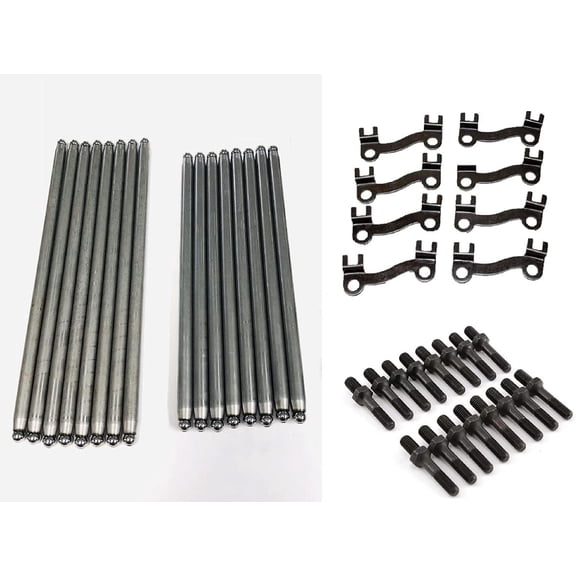 Set of (16) 3/8" Pushrods, Guide Plates & 7/16" Rocker Arm Studs compatible with Chevy bb 396 402 427 454