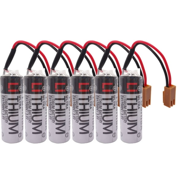 6 PCS ER17500V 3.6V 2700mAh Battery for Toshiba PLC CNC Backup Battery with Brown Plug