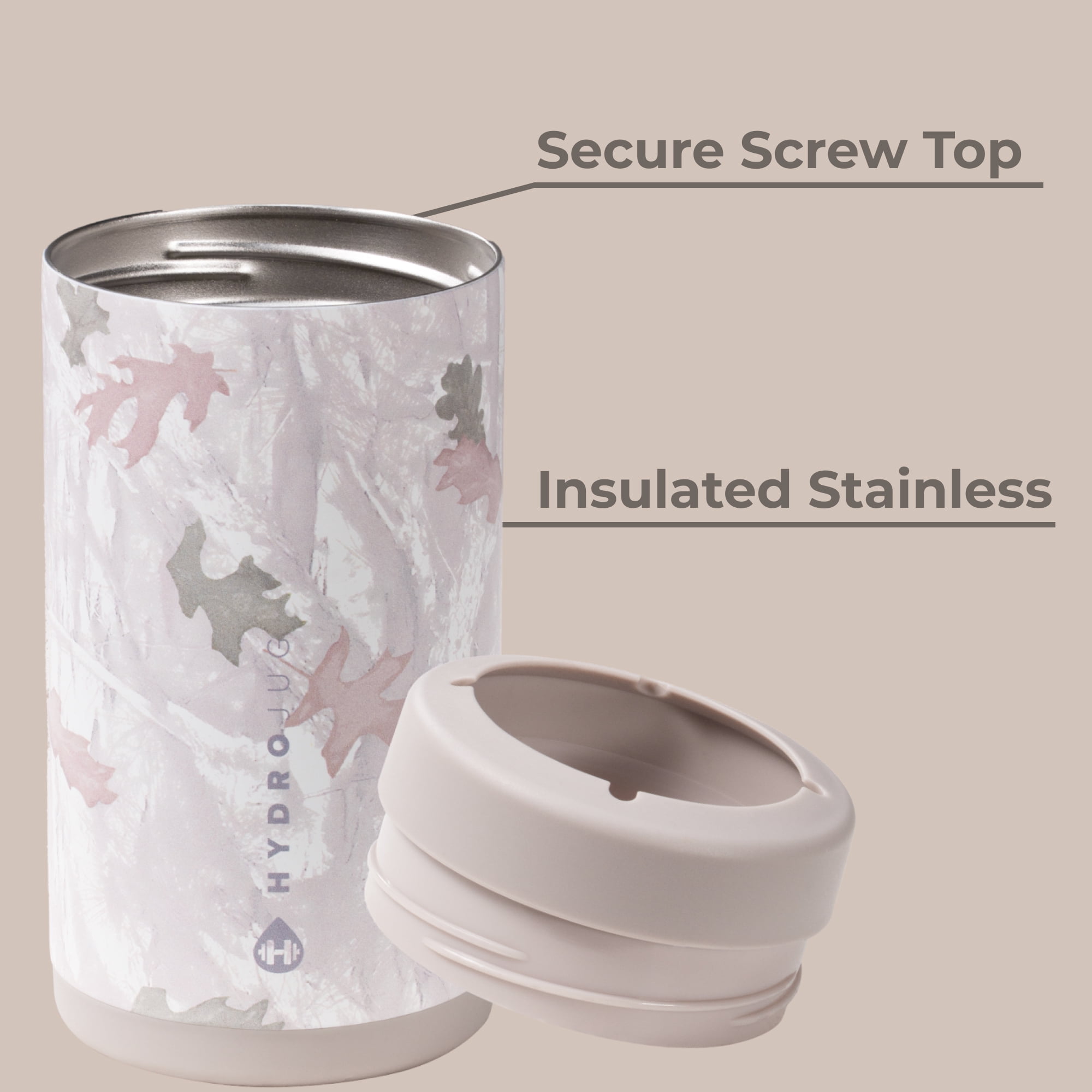 HydroJug Can Cooler - Standard 2-in-1 Insulated Can Cooler Cup 16oz - Stainless Steel, Non-Slip Rubber Base, Screw-Top Lid - Camo