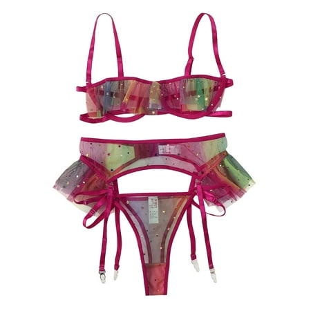 

TAIAOJING Women Chemise Lingerie Set Bra 95% Polyester 5% Spandex Printed Three Pieces Daily Woman Underwear