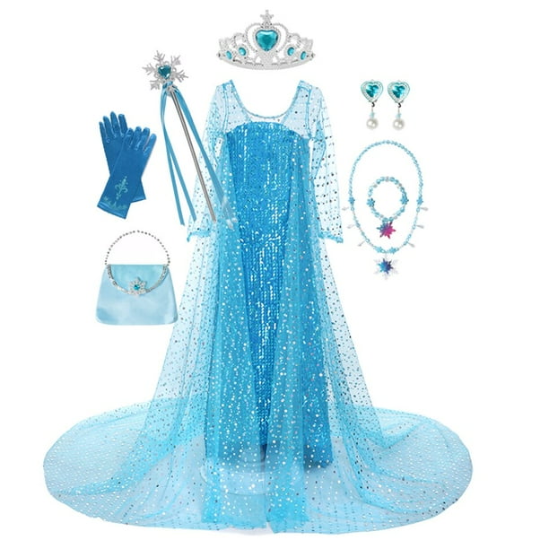 Disney disfraz de Frozen para niñas, vestido de princesa Elsa con lentejuelas, Reina de la nieve, Halloween, fiesta de cumpleaños, graduación, ropa con capa Fivean unisex