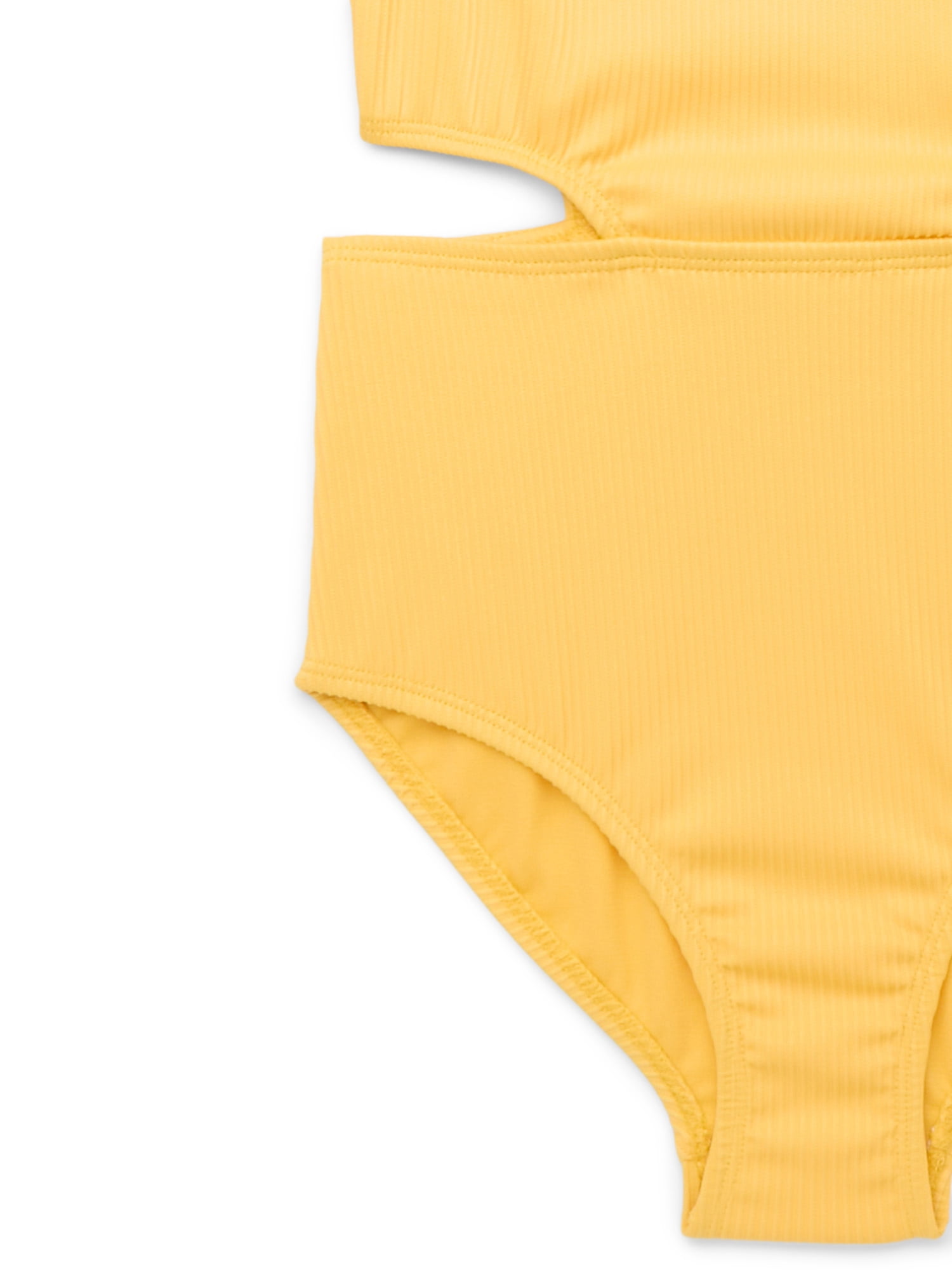Wonder Nation Girls Ribbed Ruffle Cut Out One Piece Swimsuit with UPF 50+, Sizes 4-18 & Plus