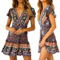 thumbnail image 3 of Coofit Robe pour Femme à Col en V à Manches Courtes Robe de Plage Robe Ample Robe Courte pour l'Été, 3 of 10