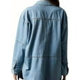 thumbnail image 5 of Women's Denim V-Neck Pullover Shirt, Oversized Drop Shoulder Long Sleeved Jean Shirts, Trendy Loose Fit Turndown Jacket, 5 of 7