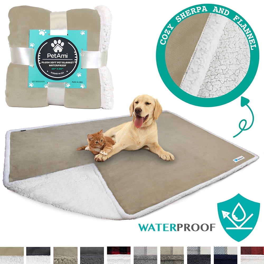 PetAmi Waterproof Dog Blanket for Bed Couch Sofa Warm Sherpa Pet