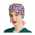 thumbnail image 6 of 3 Pieces Surgical Hat for Women,Scrub Caps Nurse with Buttons Adjustable Printed Sweatband Head Caps,Working Hat Hair Cover with Ponytail Pouch, 6 of 6