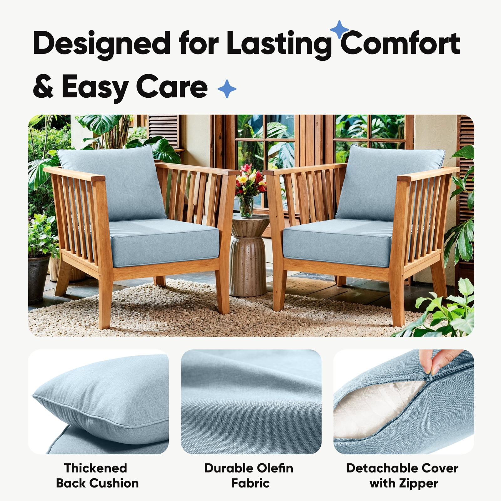Joyofarm 24" x 22" x 6" Outdoor Chair Cushions for Patio Furniture, Deep Seat and High Back for Patio Rocking Dining Chair and Couch, Baby Blue