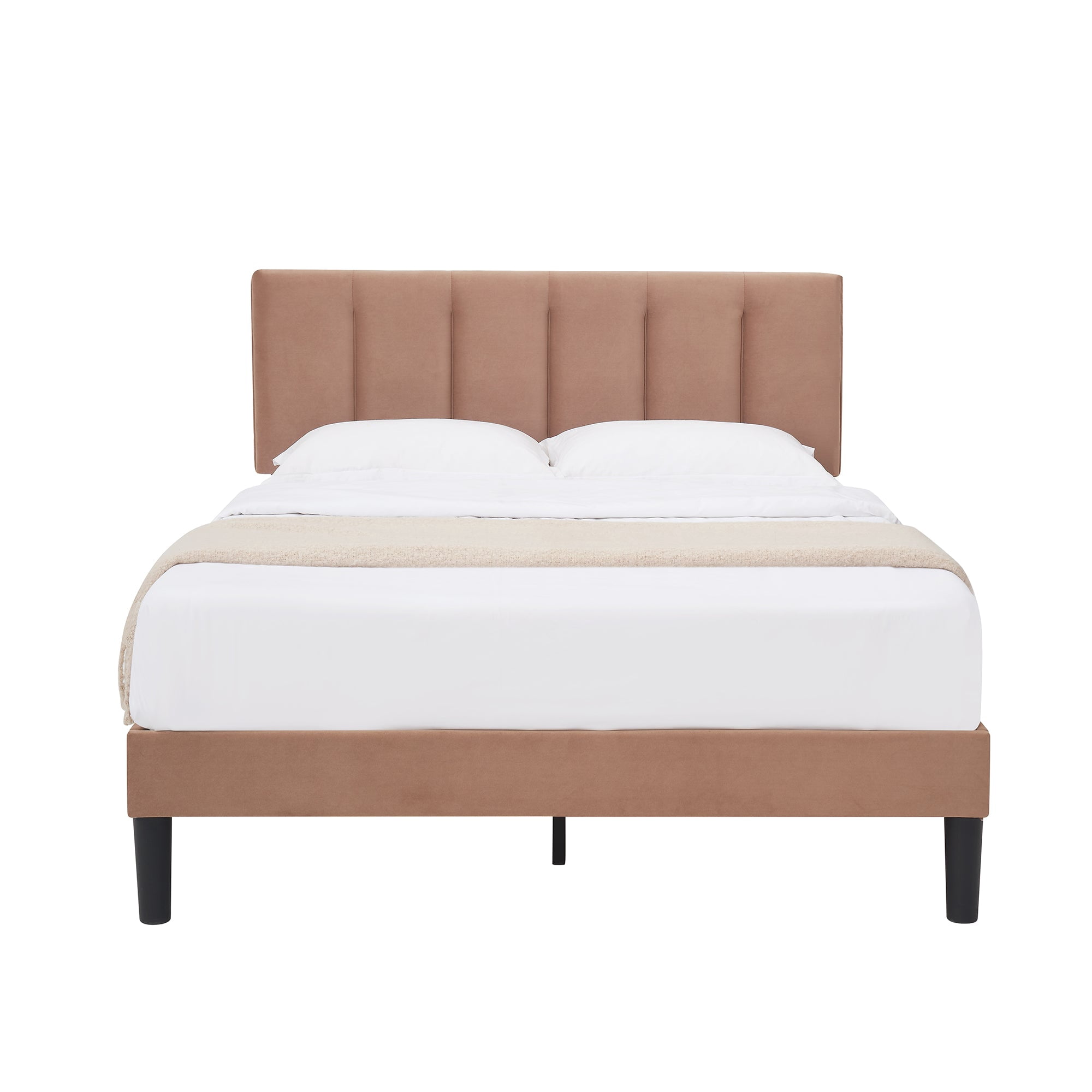 VECELO Full Size Platform Bed Frame, Velvet Upholstered Bed Frame with Adjustable Headboard, No Box Spring Needed, Easy Assembly, Coffee