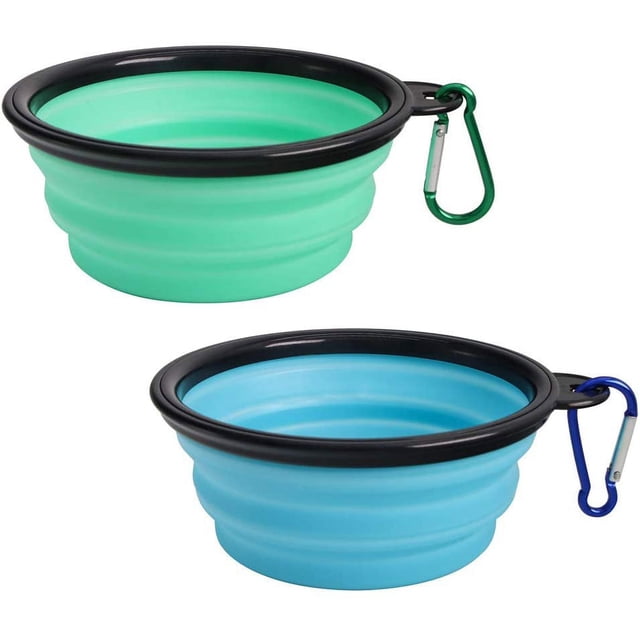 2 Piezas Cuenco Plegable para Perros Cuenco de Silicona Plegable para Perros, Cuencos de Viaje para Perros y Gatos Cuencos de Viaje de Silicona Plegables para Perros, Azul Claro y Verde Claro 350 ml