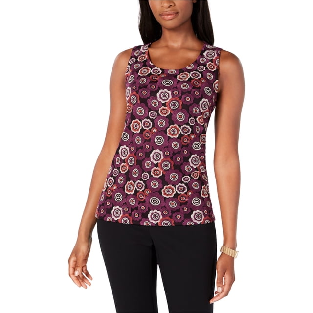Tommy Hilfiger Blusa sin mangas bordada para mujer, morado, pequeño