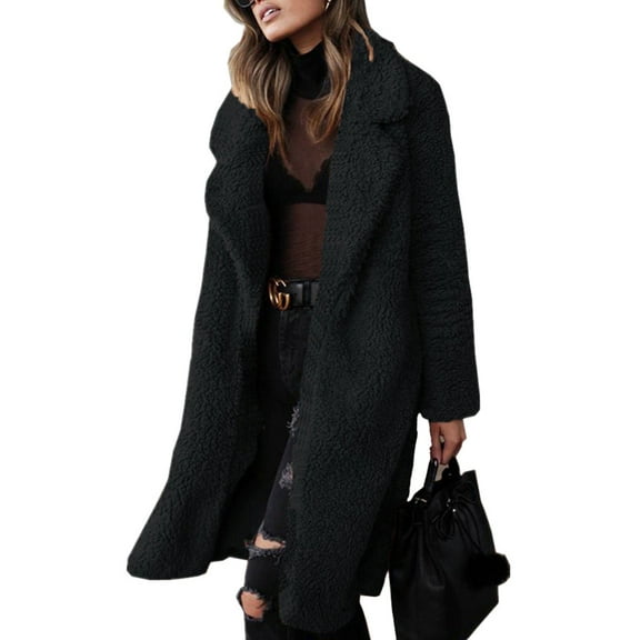 Avamo Women Long Coat Warm Fluffy Overcoat Open Front Winter Outwear
