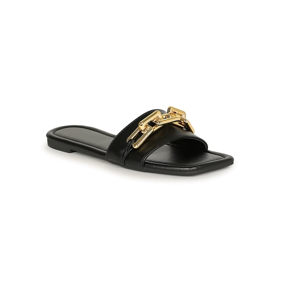 Women's Square Chain Link Square Toe Flat Slide Sandal 20592