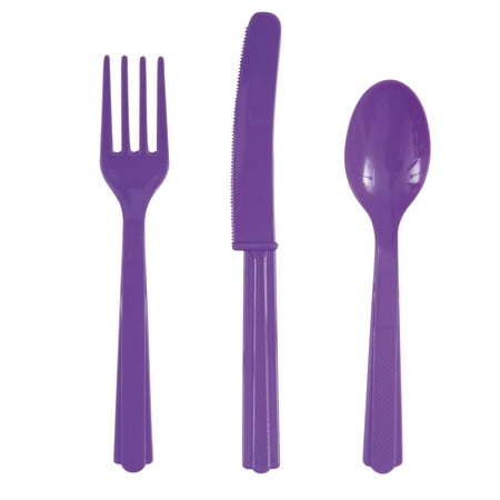 Neon Purple Plastic Utensils Set for 8 Guests (24pc)