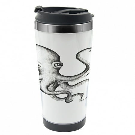 

Octopus Travel Mug Sea Animal Doing Heart Art Steel Thermal Cup 16 oz by Ambesonne