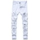 thumbnail image 2 of Pantalones vaqueros ajustados elásticos de Fnochy para hombre con parches desgastados, deshilachados y pierna recta, ajustados, 2 of 8
