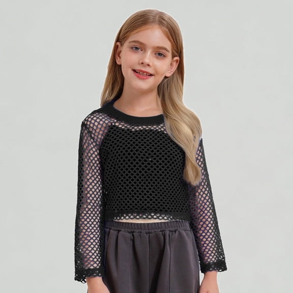 Xijirk Girls Shirts Fashionable Mesh Hollow Out Long Sleeve Blouse Casual Breathable Top,11-12 Years