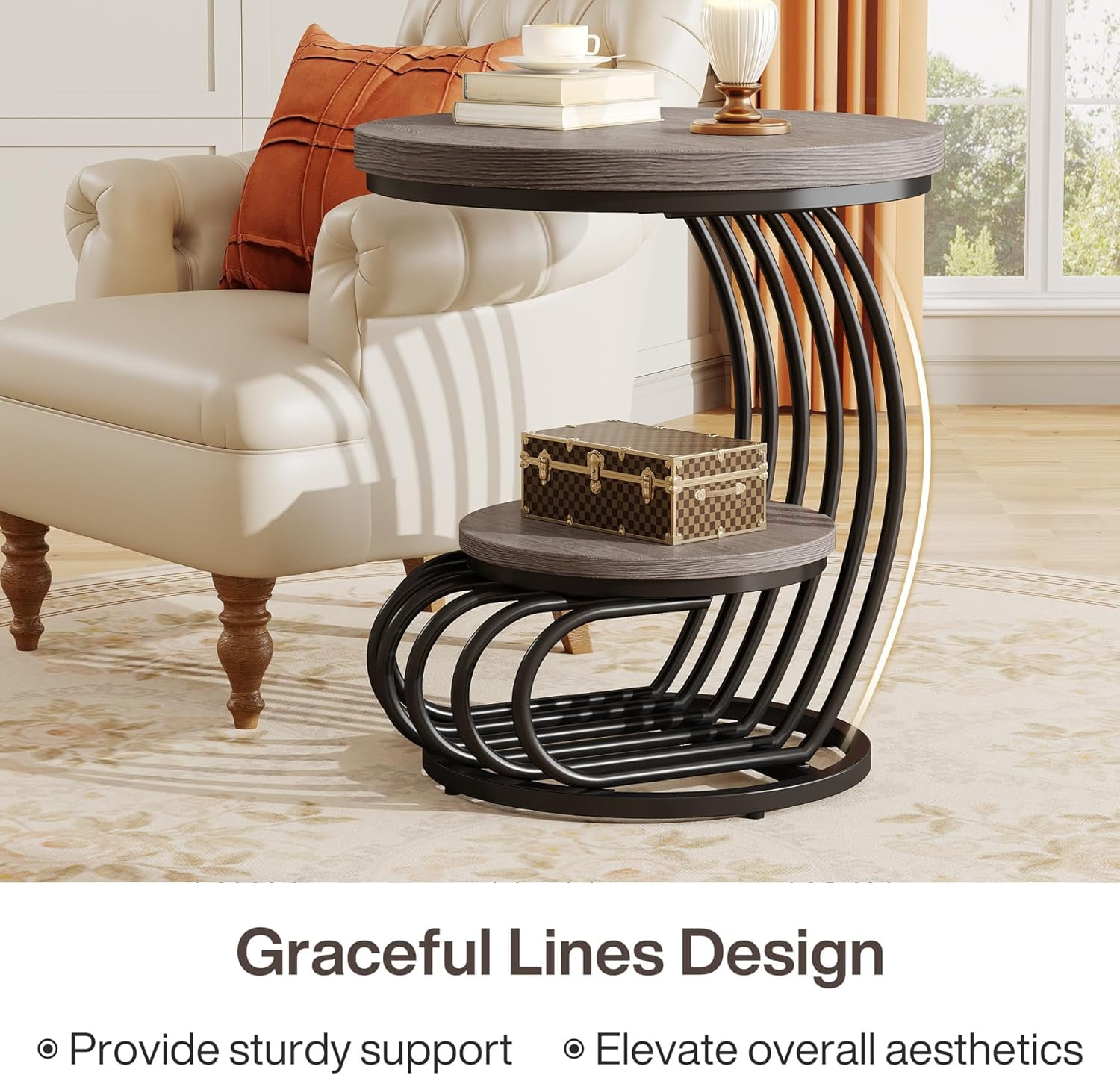 Tribesigns Round End Table, 2 Tiers Wood Side Table with Storage Shelf