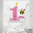 thumbnail image 1 of Cartoon Tapestry, Cartoon Style Image with the Bees Party Cake and the Candle Print, Fabric Wall Hanging Decor for Bedroom Living Room Dorm, 5 Sizes, Pink Black and Yellow, by Ambesonne, 1 of 1
