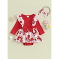 thumbnail image 3 of Musuos Infant Girls Valentine´s Day Romper Dress 3 6 12 18M Heart Print Long Sleeve Ruffled Jumpsuit + Bow Headband, 3 of 10