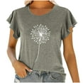 thumbnail image 1 of Birdeem Mode Femmes Col Rond Manches Courtes T-Shirt à Volants Imprimé Hauts Blouse d'Été, 1 of 7