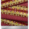 thumbnail image 3 of Soimoi Red Japan Crepe Satin Fabric Sunflower & Pink Flower Floral Printed Fabric 1 Yard 42 Inch Wide, 3 of 3