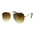 thumbnail image 2 of Girls Kids Size Ribbon Jewel Trim Pilots Metal Rim Sunglasses Gold Black Brown, 2 of 4
