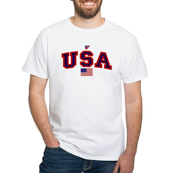 CafePress - USA Flag White T Shirt - Men's White Classic Cotton T-Shirts