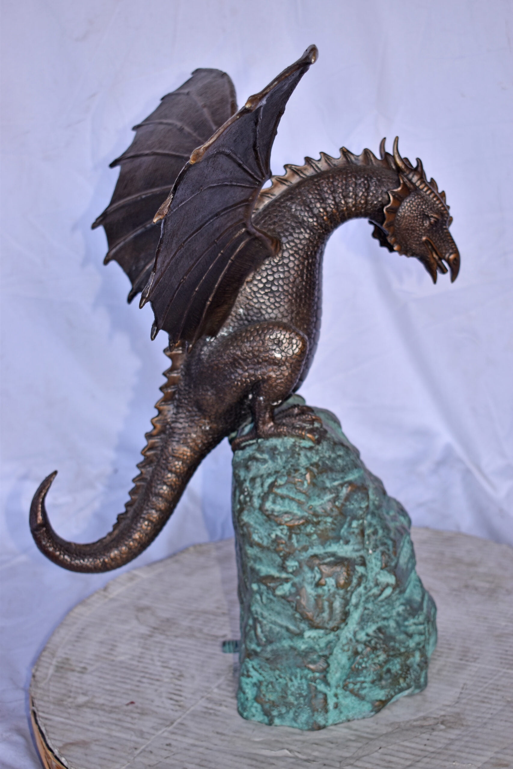 Nifao Dragon Standing on Rock Outdoor Fountain Statue, Bronze Garden Water Feature Sculpture for Patio & Yard – Garden Water Feature Sculpture, 23"L x 18"W x 23"H