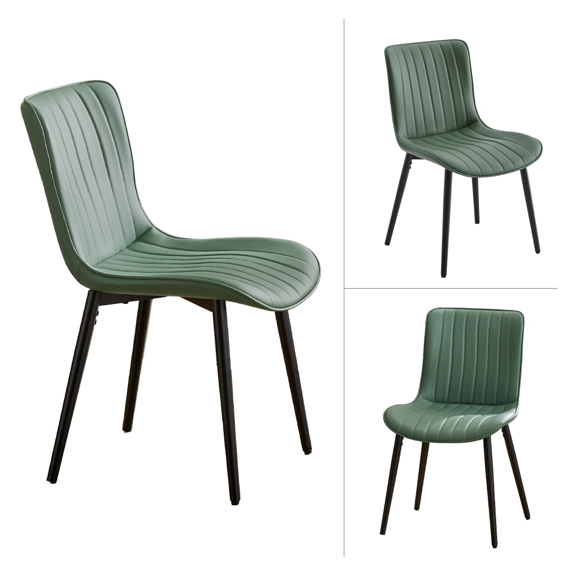 L'AGRATY Modern Dining Chairs Set of 2, High Back PU Leather Upholstered Kitchen Chairs with Cushion - Heavy Duty Metal Legs for Dining Room, Restaurant, Cafe (Green)