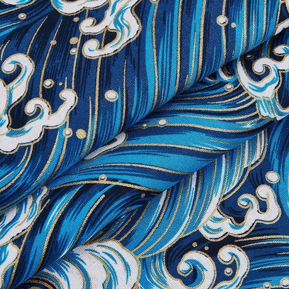 1.1Yard 59 Inch Dark Blue Japanese Sea Wave Cotton Fabrics Japanese Style Quilting Fabric Bronzing Design for Sewing Clothing Bag Tablecloth Sofa Pillow DIY Crafts Blue