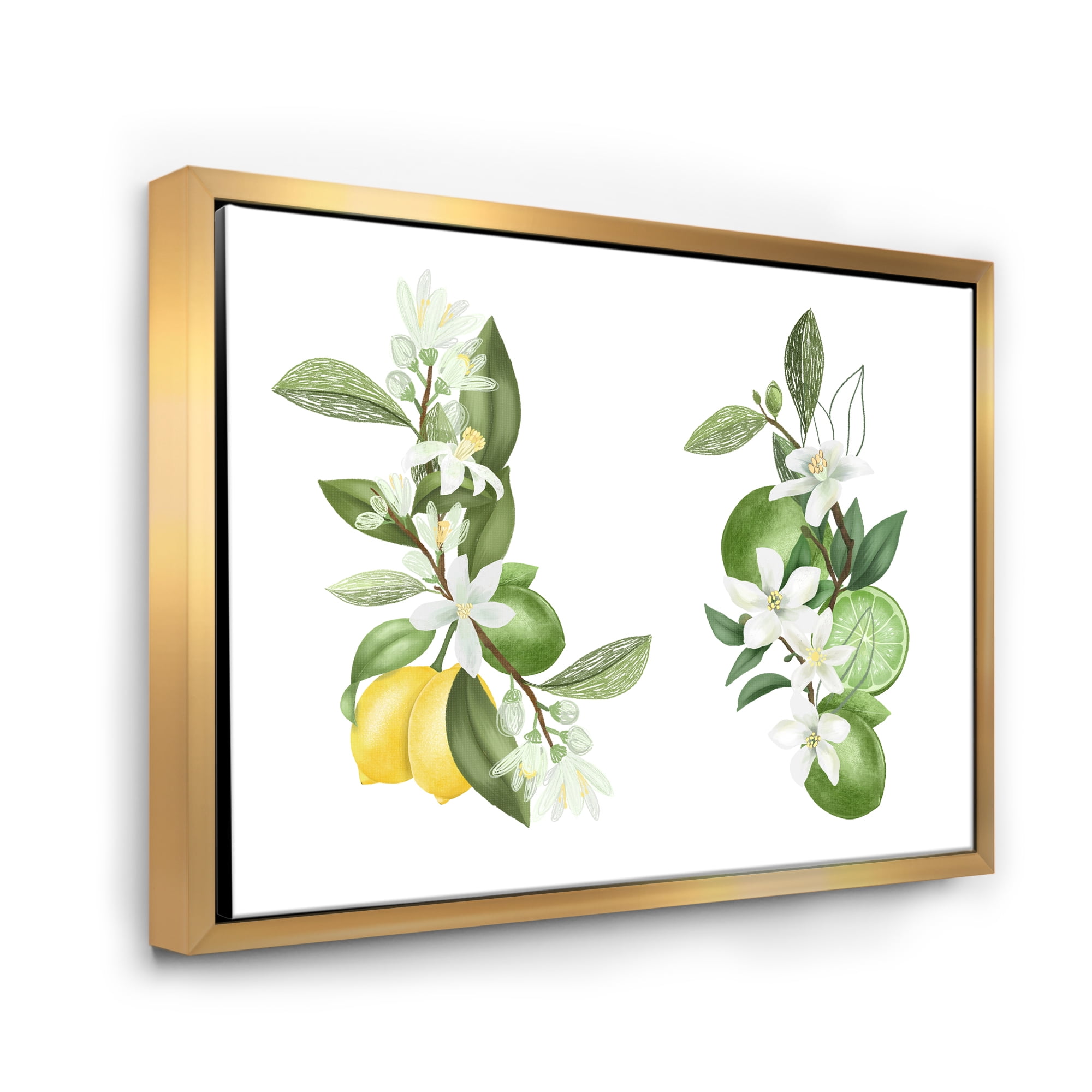Designart 'Bouquets Of Blooming Lemon Tree Branches on White' Traditional Framed Canvas Wall Art Print