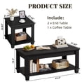 thumbnail image 4 of Leyaoyao 3 Pieces Living Room Coffee Table Set, Farmhouse Coffee Table & 2 End Tables with Open Shelf, Wood Furniture Set, Black, 4 of 7