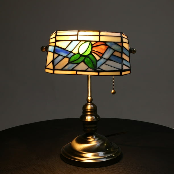 Table Lamp Antique Brass Style Stained Glass 14"H Renovator's Supply