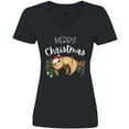 thumbnail image 3 of Inktastic Merry Christmas Cute Sloth with Santa Hat and Lights Women's V-Neck T-Shirt, 3 of 5