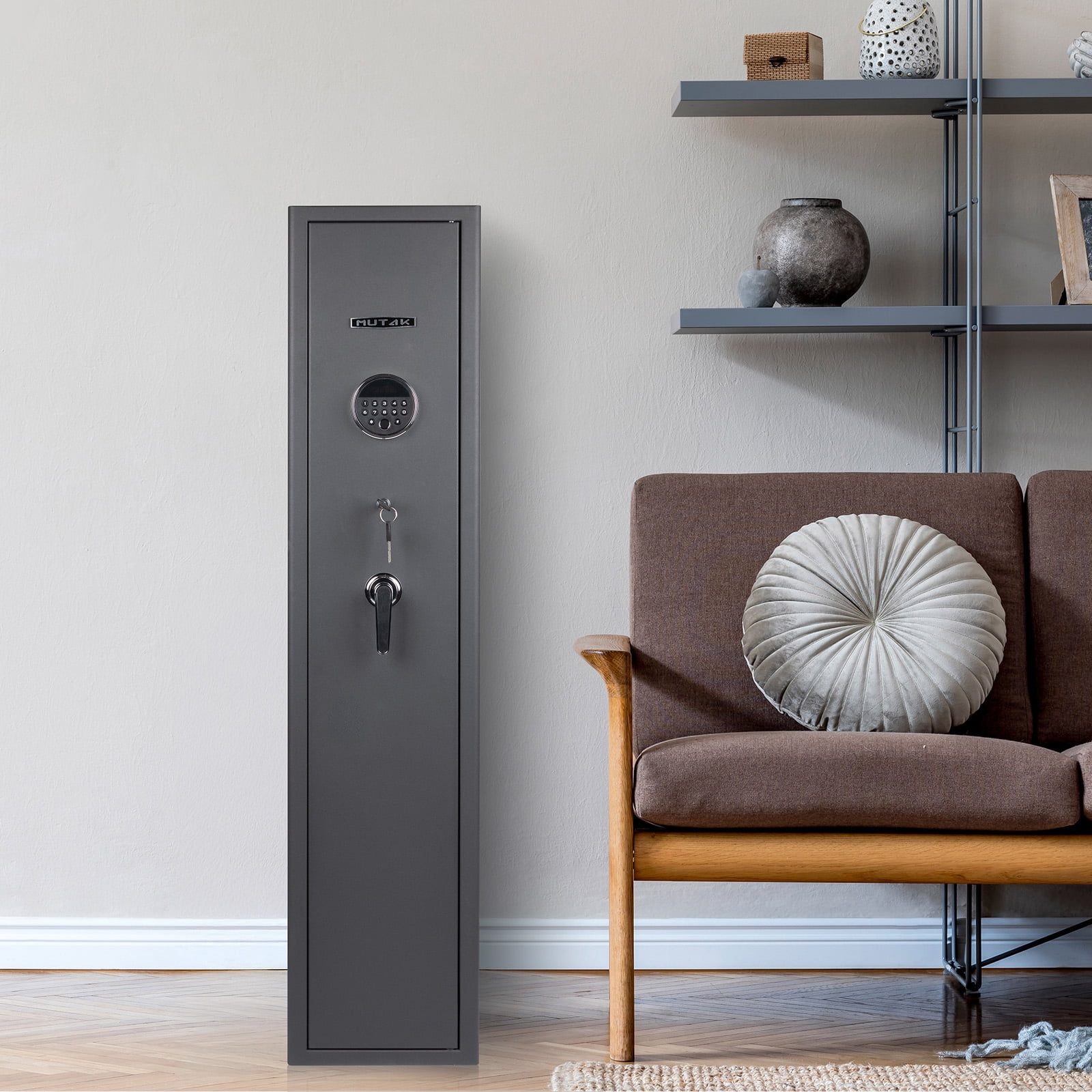 5  Large Gun Safe, Mutak Biometric Fingerprint, Gun Cabinet with Mute Mode, Long Gun Safe with Adjustable Gun Support, Removable Shelf & Metal Storage Box