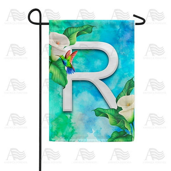 America Forever Summer Flowers Birds Monogram Garden Flag Letter R 12.5 x 18 inches Hummingbird Calla Lily Spring Floral Double Sided Vertical Outdoor Yard Lawn Decorative White Floral Garden Flag