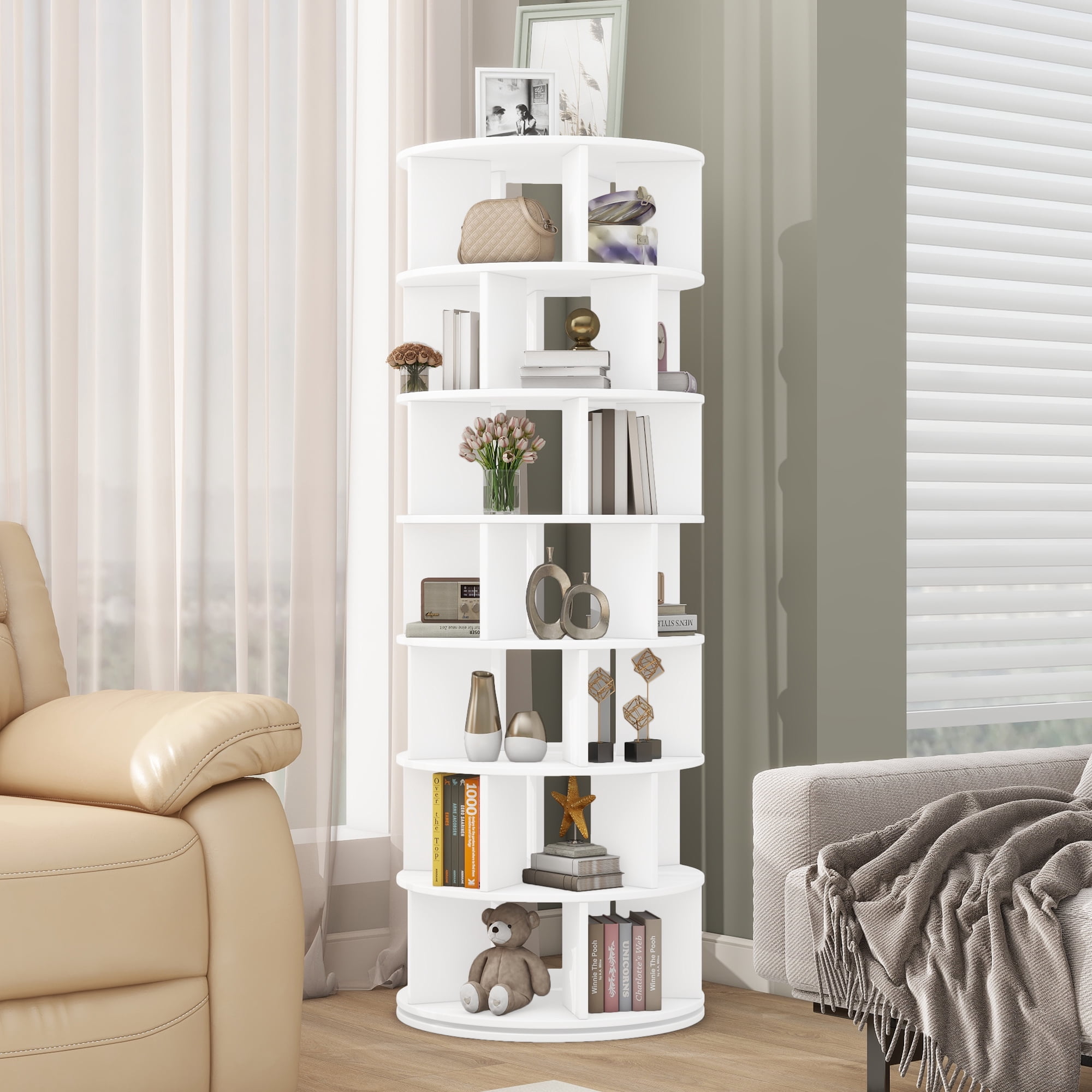 Euroco 360-Degree Rotating Shoe Rack Tower with Adjustable 7 Tiers and 35-Pair Capacity – Multifunctional Storage for Shoes, Bags, Hats, and Accessories